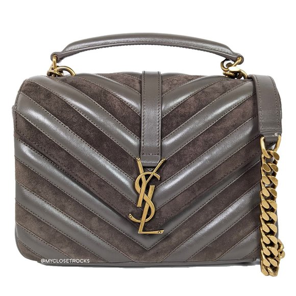 Saint Laurent Handbags - Saint Laurent Grey Suede Medium College Bag